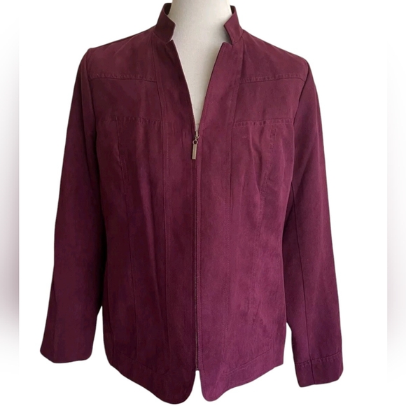 Studio Works Women’s Burgundy Faux Suede Jacket Lined Size 14 - Picture 1 of 3